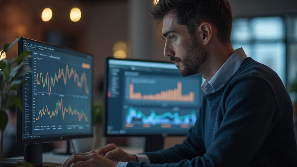 Специалист анализирует данные на компьютере в офисе