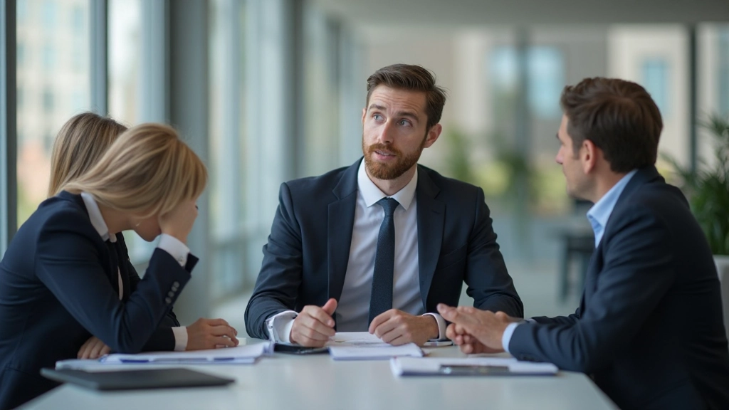 Профессиональное фото менеджера, проводящего встречу с командой в современном офисе