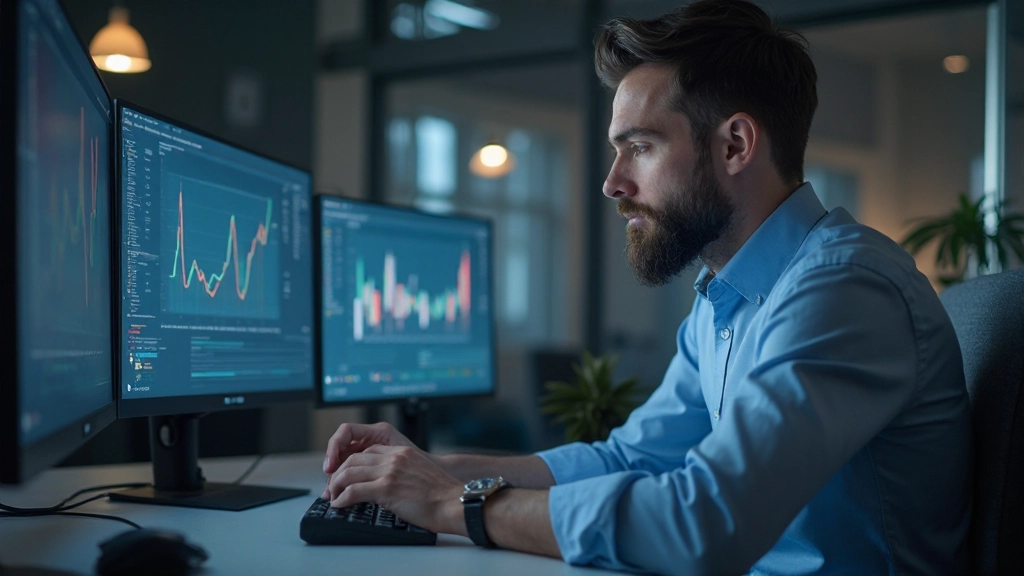 Специалист работает с цифровыми инструментами на рабочем месте