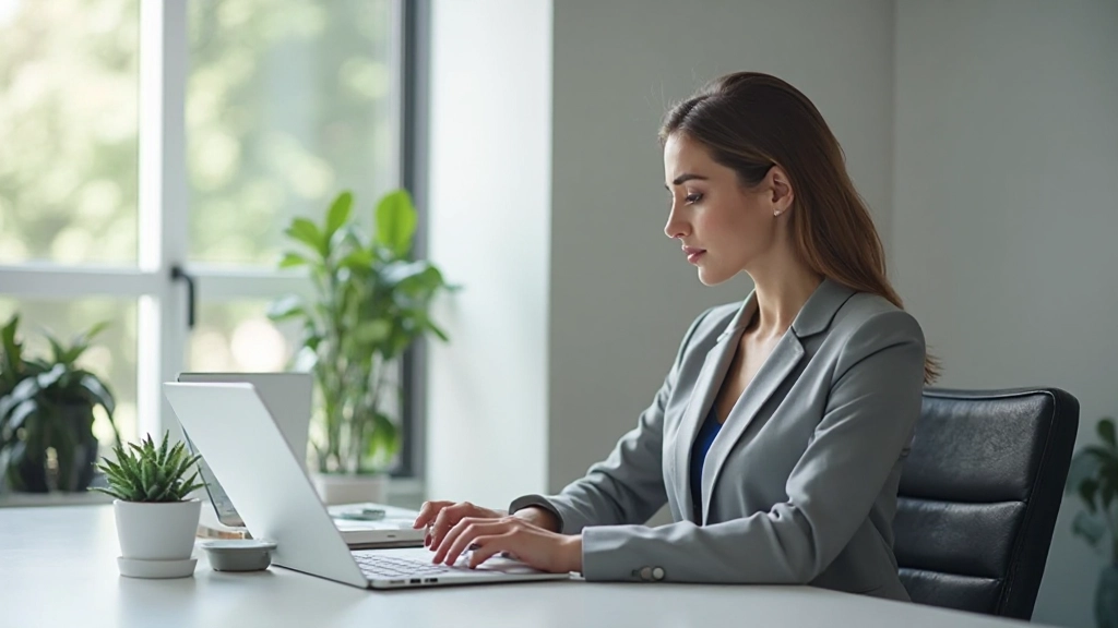 Профессионал работает с ноутбуком в современном офисе